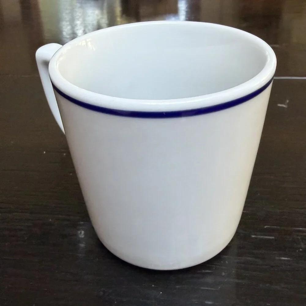 Vintage Rosanna Imports Coffee Tea Cup Home Print Blue White Made in Poland‎